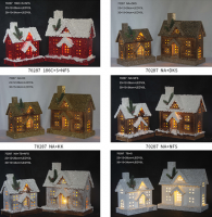 wooden village house with LED, 6 colors available. color code: 186C+S+NFS; NA+DKS; NA+KK; NA+NFS; NA+TB+NFS;TB+S