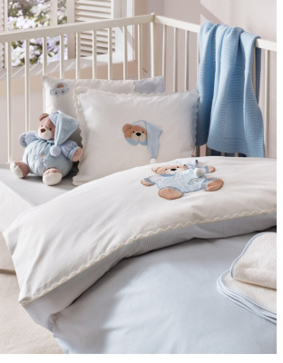 КПБ детский Мишка, вышитый, серовато-белый