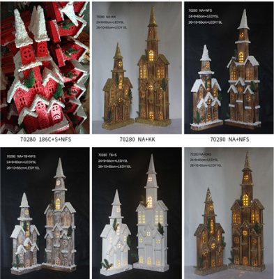 70280,wooden church house with LED, 6 colors available. color code: 186C+S+NFS; NA+DKS; NA+KK; NA+NFS; NA+TB+NFS;TB+S 24*9*60CM+LEDY5L